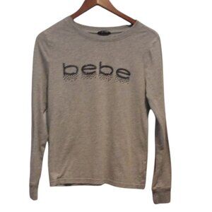 Bebe Heather Gray Logo Long Sleeve Top Women’s Small
